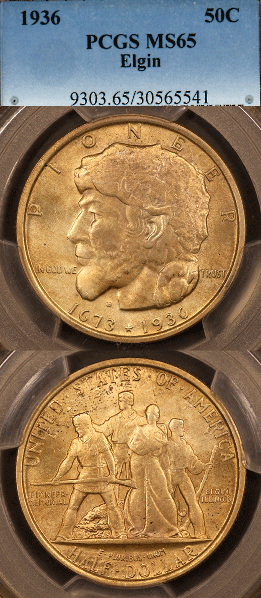 Classic US Commemoratve Siver Half Dollar 1936 Elgin Centennial PCGS MS 65
