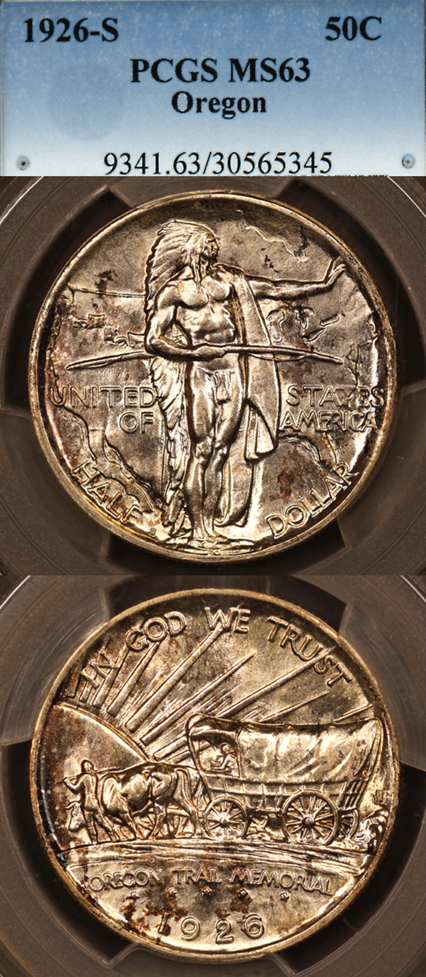 Classic US Commemoratve Siver Half Dollar 1926-S Oregon Trail PCGS MS 63