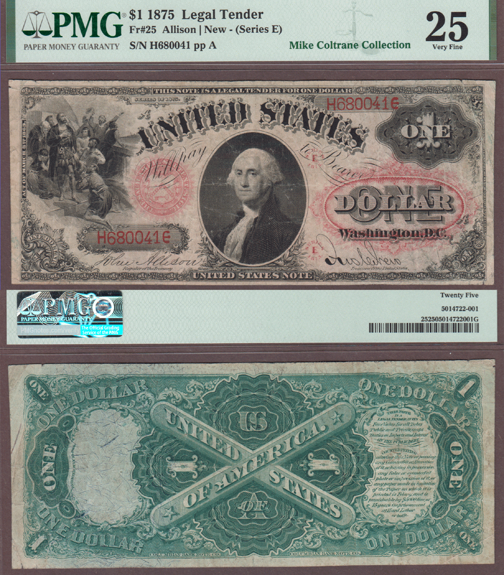 $1 FR-25 1875 - $1 FR-25 US large size legal Tender note PMG Very Fine 25