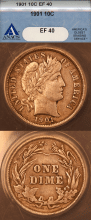 US Barber Dime 1901 10c ANACS EF 40
