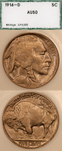 US Buffalo Nickel 1914-D 5c PCI AU 50
