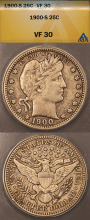 US Barber Quarter 1900-S 25c ANACS VF 30