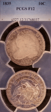 1835 10c PCGS F 12