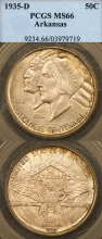 Classic US Commemoratve Siver Half Dollar 1935-D Arkansas PCGS MS 66