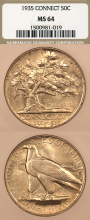 Classic US Commemoratve Siver Half Dollar 1935 Connecticut Tercentenary NGC MS 64