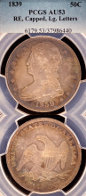 1839 50c Large Letters PCGS AU 53
