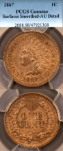 1867 1c US Indian head cent PCGS AU