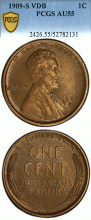 1909-S VDB 1c "Key Date" PCGS AU 55
