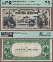 1882 Value Back $20.00 FR-581 San Antonio, Texas Charter 5179 PMG VF 25 EPQ