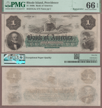 US Obsolete Bank Note Rhode Island - $1.00 - 1860's PMG Gem Uncirculated 66 EPQ