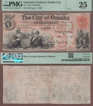 US Obsolete Bank Note Nebraska Territory - $3.00 - 1857 PMG VF 25
