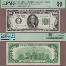 US Small Size Federal Reserve Note 1928 $100 FR-2150-F PMG VF 30