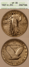 US Standing Liberty Quarter 1927-S 25c ANACS VF 35
