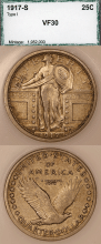 US Standing Liberty Quarter 1917-S 25c Variety 1 PCI VF 30