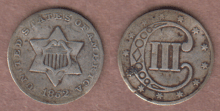 1852 3 Cent Type 1 VG+