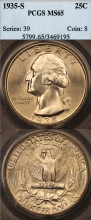 1935-S 25c PCGS MS-65