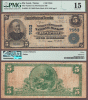 1902 Plain Back $5.00 FR-598 DeLeon Texas Charter 7553 PMG Fine 15