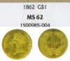 1862 Type III $1.00 US one dollar gold coin NGC MS 62