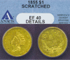 1855 Type II $1.00 US one dollar gold coin ANACS EF 40