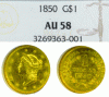 1850 Type I $1.00 US one dollar gold coin NGC AU 58