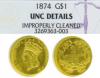 1874 Type III $1.00 US one dollar gold coin NGC MS 